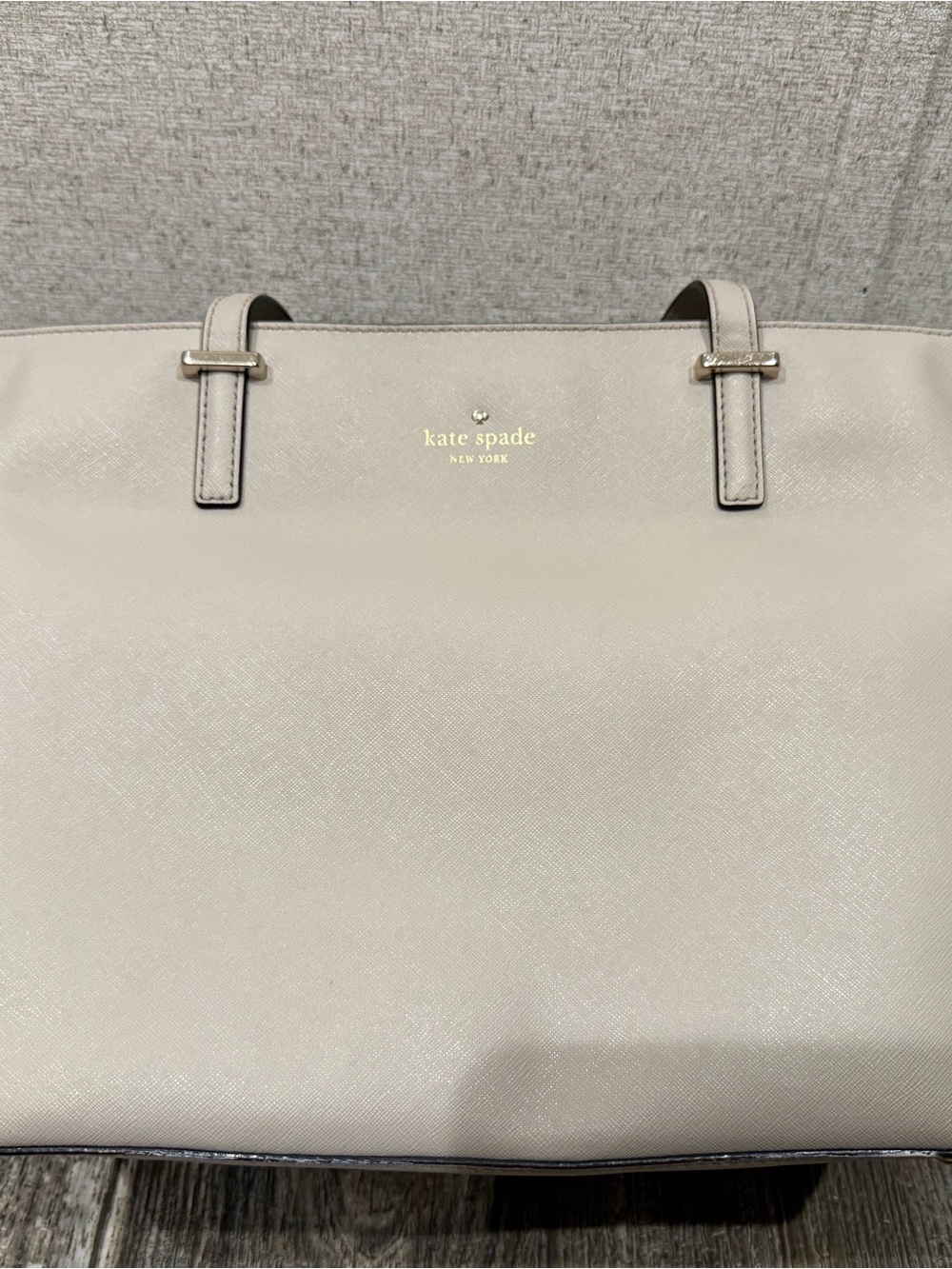 kate spade Cream Saffiano Leather Satchel with Gold Logo